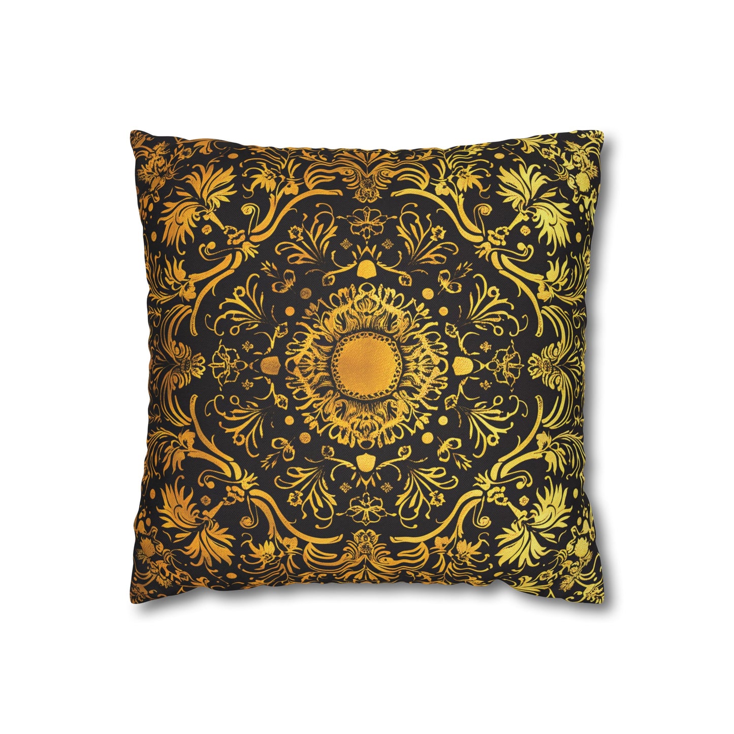 Elegant Black & Gold Damask Throw Pillowcase - Luxurious Floral Baroque Design (Pillow not included)