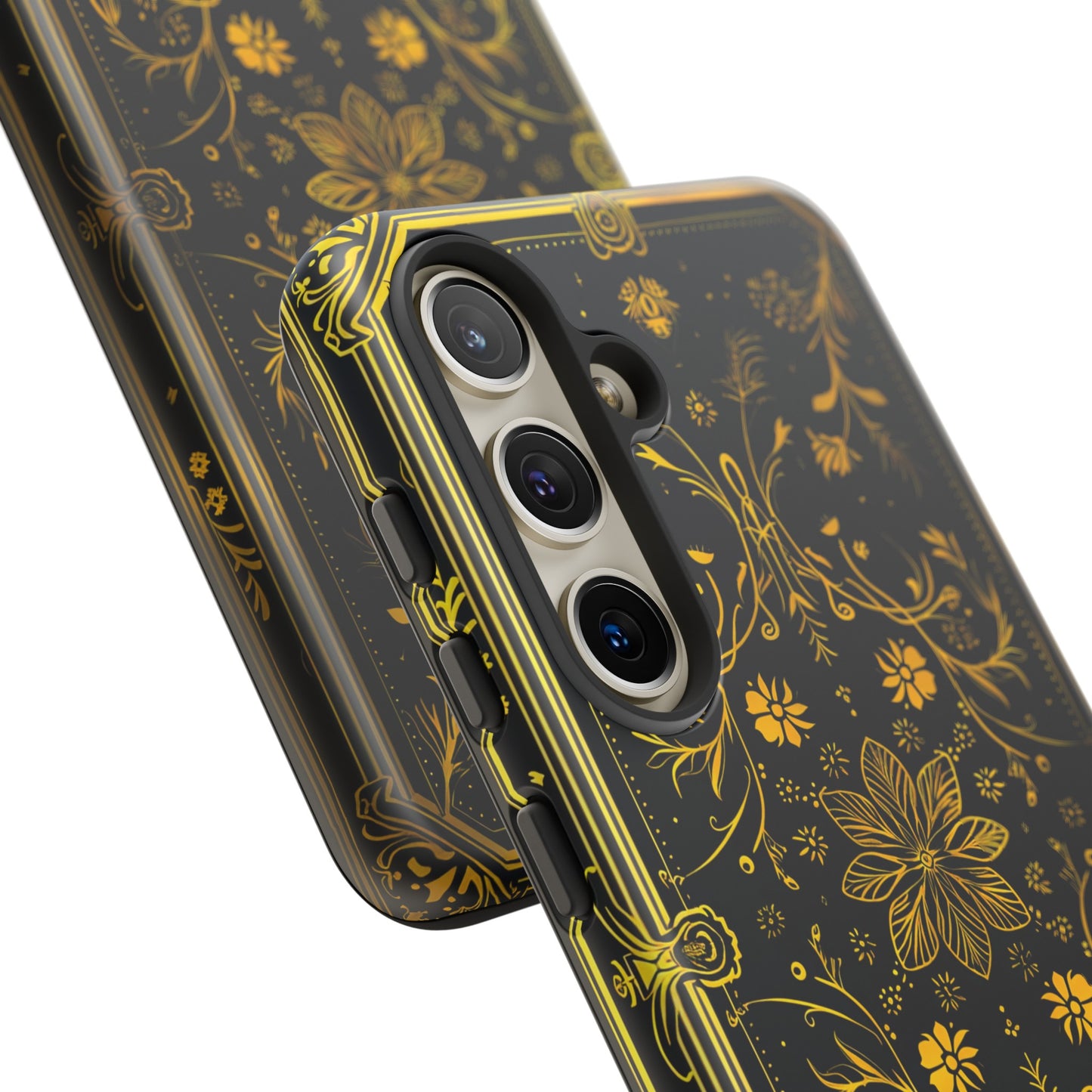 Luxury Gold Floral Damask Tough Phone Case - Elegant Black & Gold Baroque Design