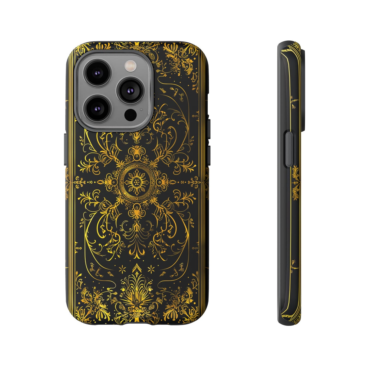 Luxury Gold Floral Damask Tough Phone Case - Elegant Black & Gold Baroque Design