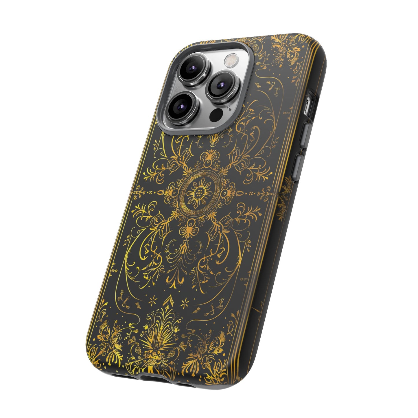 Luxury Gold Floral Damask Tough Phone Case - Elegant Black & Gold Baroque Design
