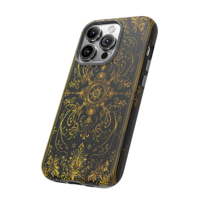 Luxury Gold Floral Damask Tough Phone Case - Elegant Black & Gold Baroque Design
