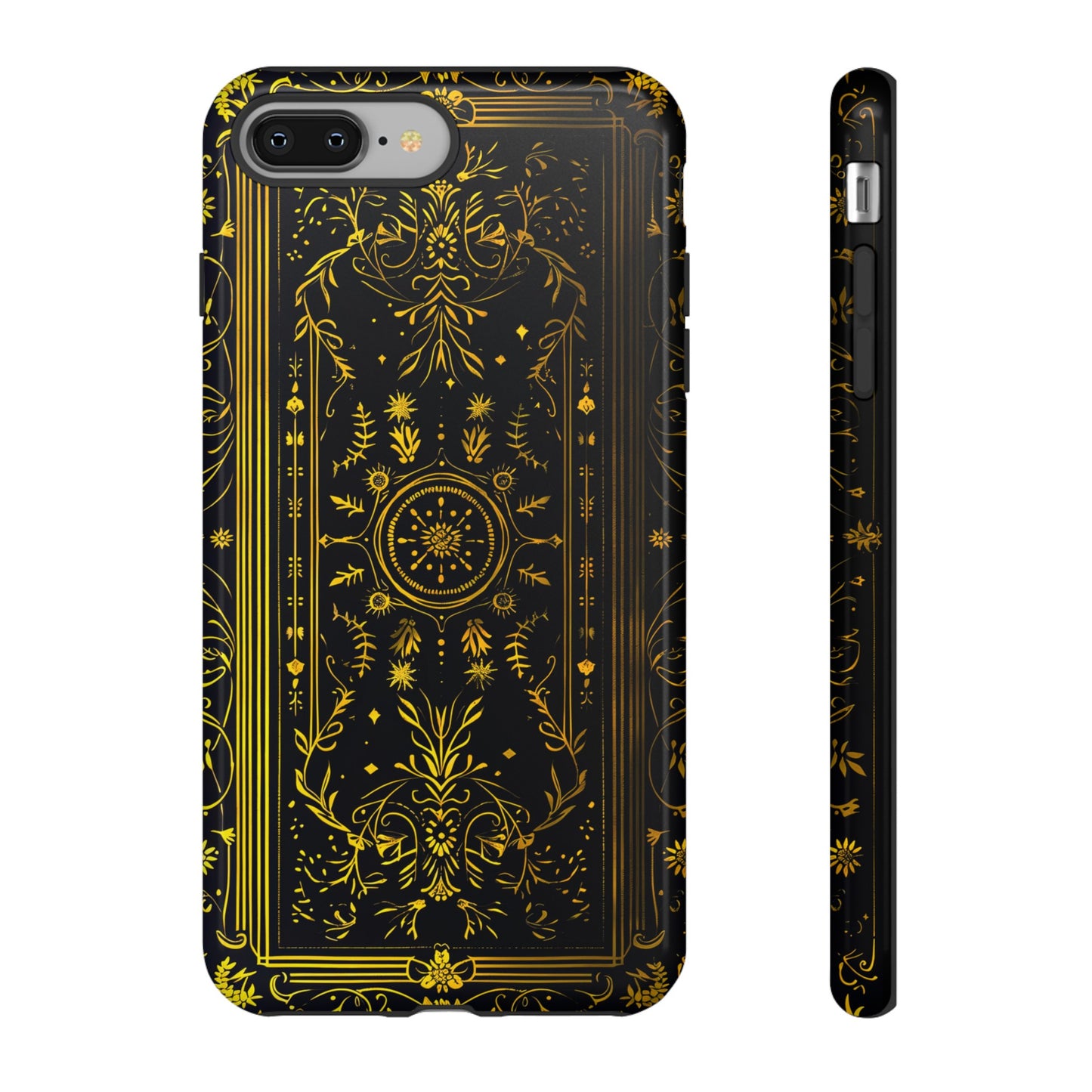 Luxury Gold Floral Damask Tough Phone Case - Elegant Black & Gold Baroque Design