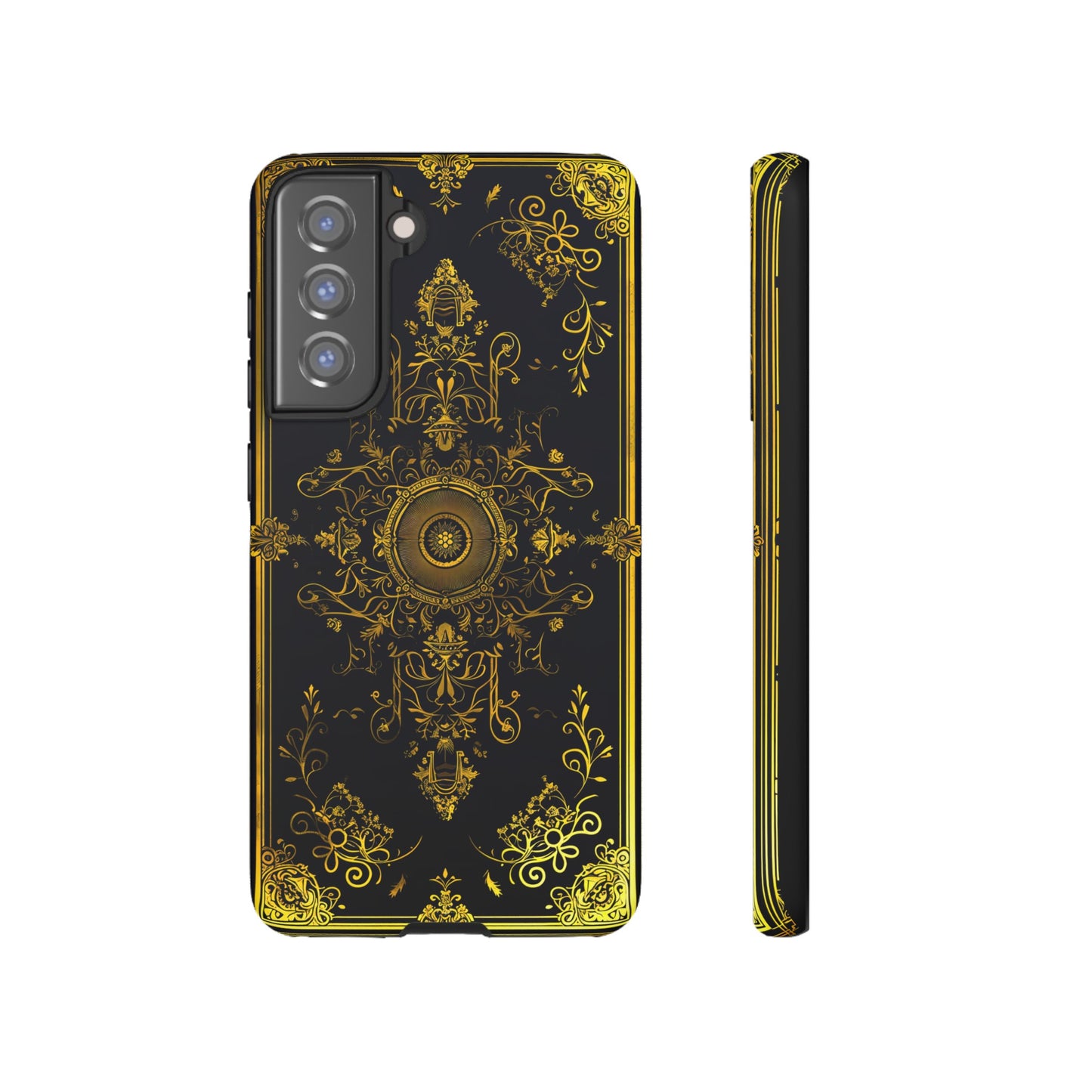 Luxury Gold Floral Damask Tough Phone Case - Elegant Black & Gold Baroque Design