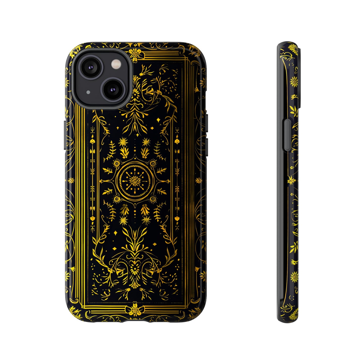 Luxury Gold Floral Damask Tough Phone Case - Elegant Black & Gold Baroque Design