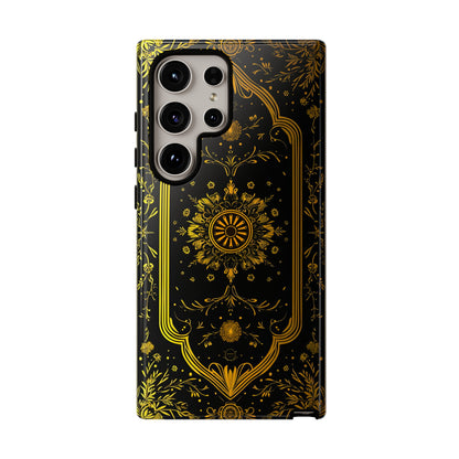 Luxury Gold Floral Damask Tough Phone Case - Elegant Black & Gold Baroque Design