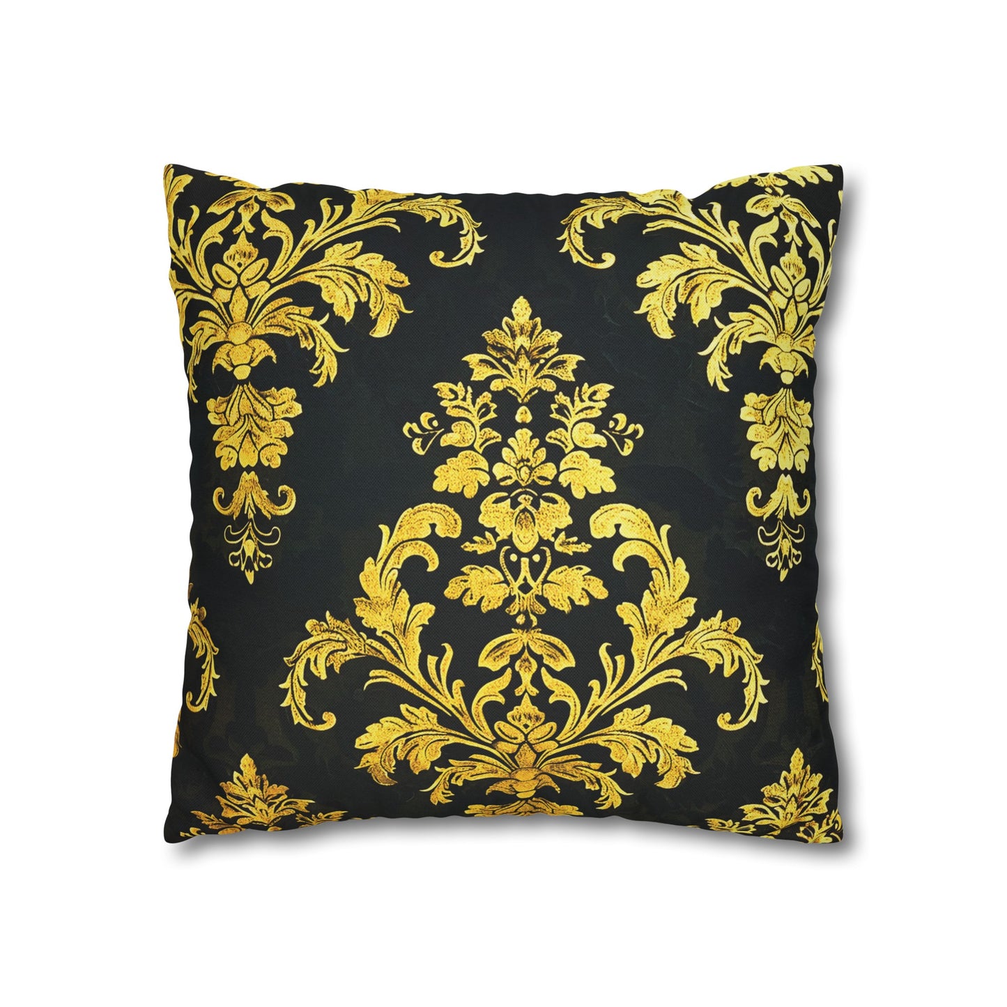 Elegant Black & Gold Damask Throw Pillowcase - Luxurious Floral Baroque Design (Pillow not included)