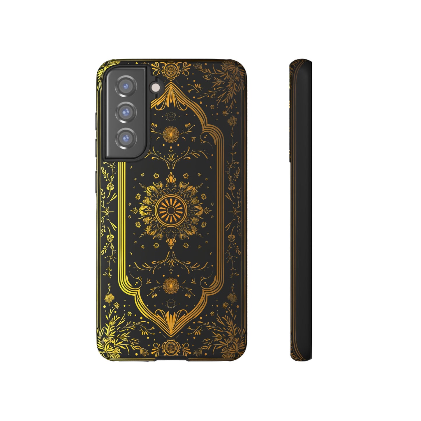 Luxury Gold Floral Damask Tough Phone Case - Elegant Black & Gold Baroque Design