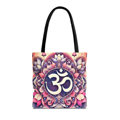 Vibrant Spiritual Yoga Art Om Symbol Tote Bag Durable Polyester with Cotton Straps Available in 3 Sizes