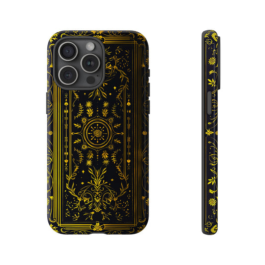 Luxury Gold Floral Damask Tough Phone Case - Elegant Black & Gold Baroque Design