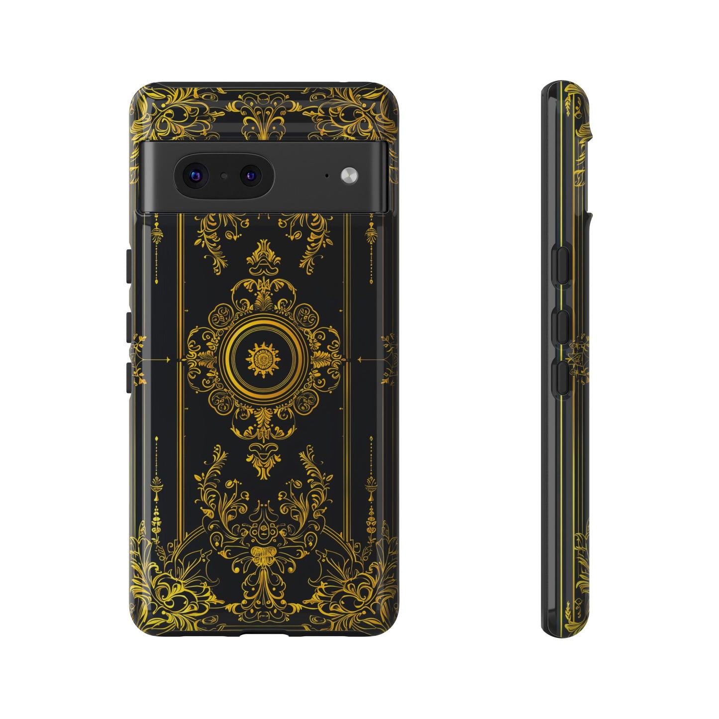 Luxury Gold Floral Damask Tough Phone Case - Elegant Black & Gold Baroque Design