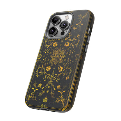 Luxury Gold Floral Damask Tough Phone Case - Elegant Black & Gold Baroque Design