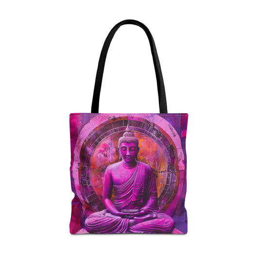 Vibrant Spiritual Buddhist Art Tote Bag Durable Polyester with Cotton Straps Available in 3 Sizes