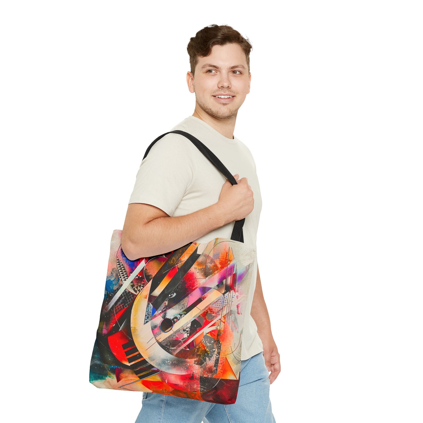 Vibrant Modernism Abstract Art Tote Bag Durable Polyester with Cotton Straps Available in 3 Sizes