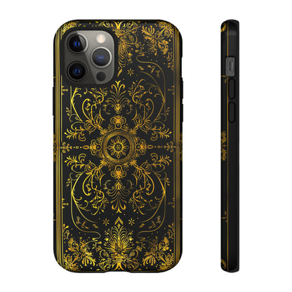 Luxury Gold Floral Damask Tough Phone Case - Elegant Black & Gold Baroque Design