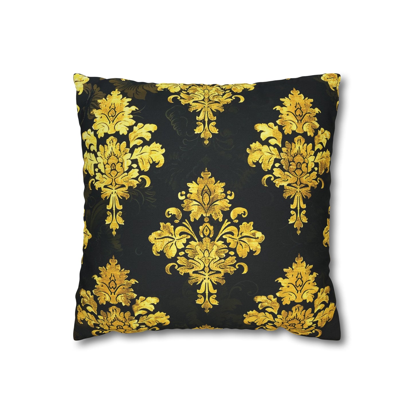 Elegant Black & Gold Damask Throw Pillowcase - Luxurious Floral Baroque Design (Pillow not included)