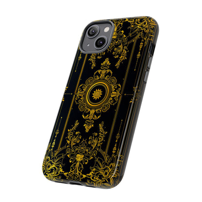 Luxury Gold Floral Damask Tough Phone Case - Elegant Black & Gold Baroque Design