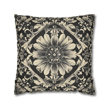 Elegant 19th Century Vintage Floral Damask Pillowcase in Black and Off-White (Pillow not included)