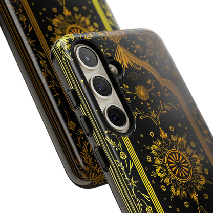 Luxury Gold Floral Damask Tough Phone Case - Elegant Black & Gold Baroque Design