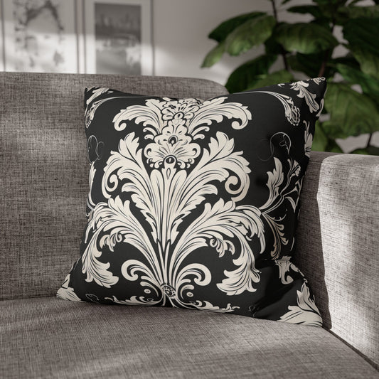 Elegant 19th Century Vintage Floral Damask Pillowcase in Black and White (Pillow not included)