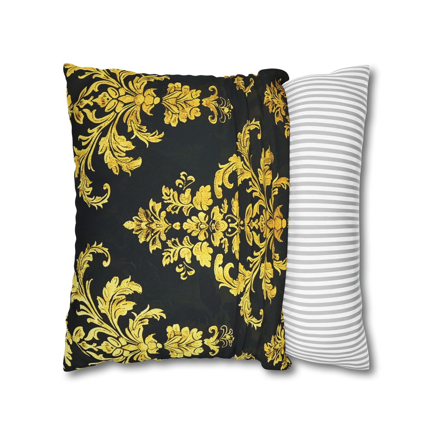 Elegant Black & Gold Damask Throw Pillowcase - Luxurious Floral Baroque Design (Pillow not included)