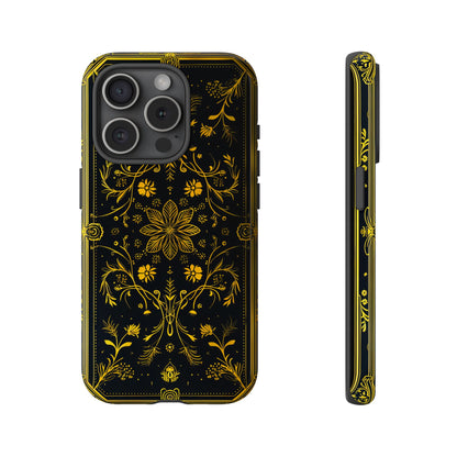 Luxury Gold Floral Damask Tough Phone Case - Elegant Black & Gold Baroque Design