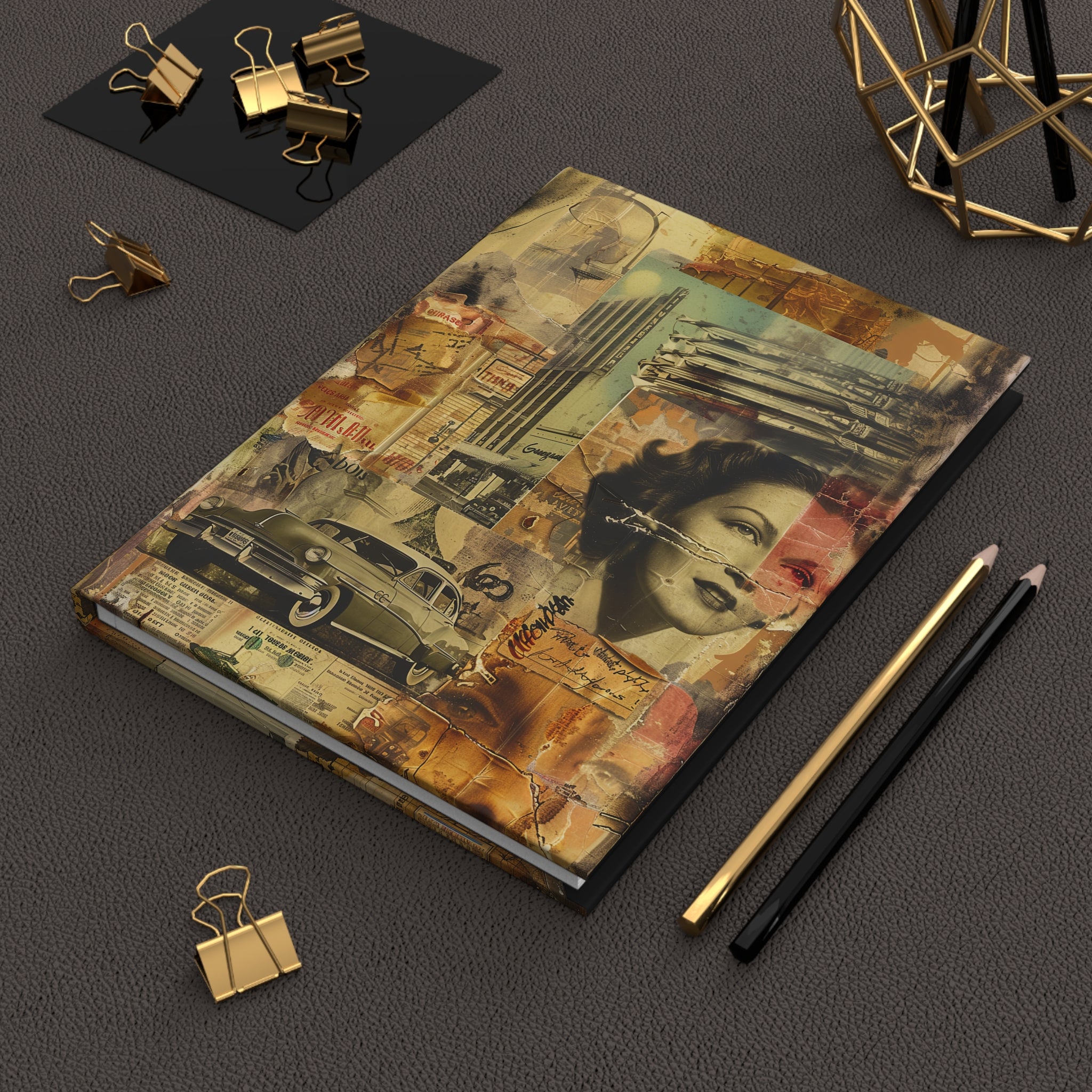 Vintage Antique Magazine Clipping Style Hardcover Journal for Writing & Sketching Matte Finish