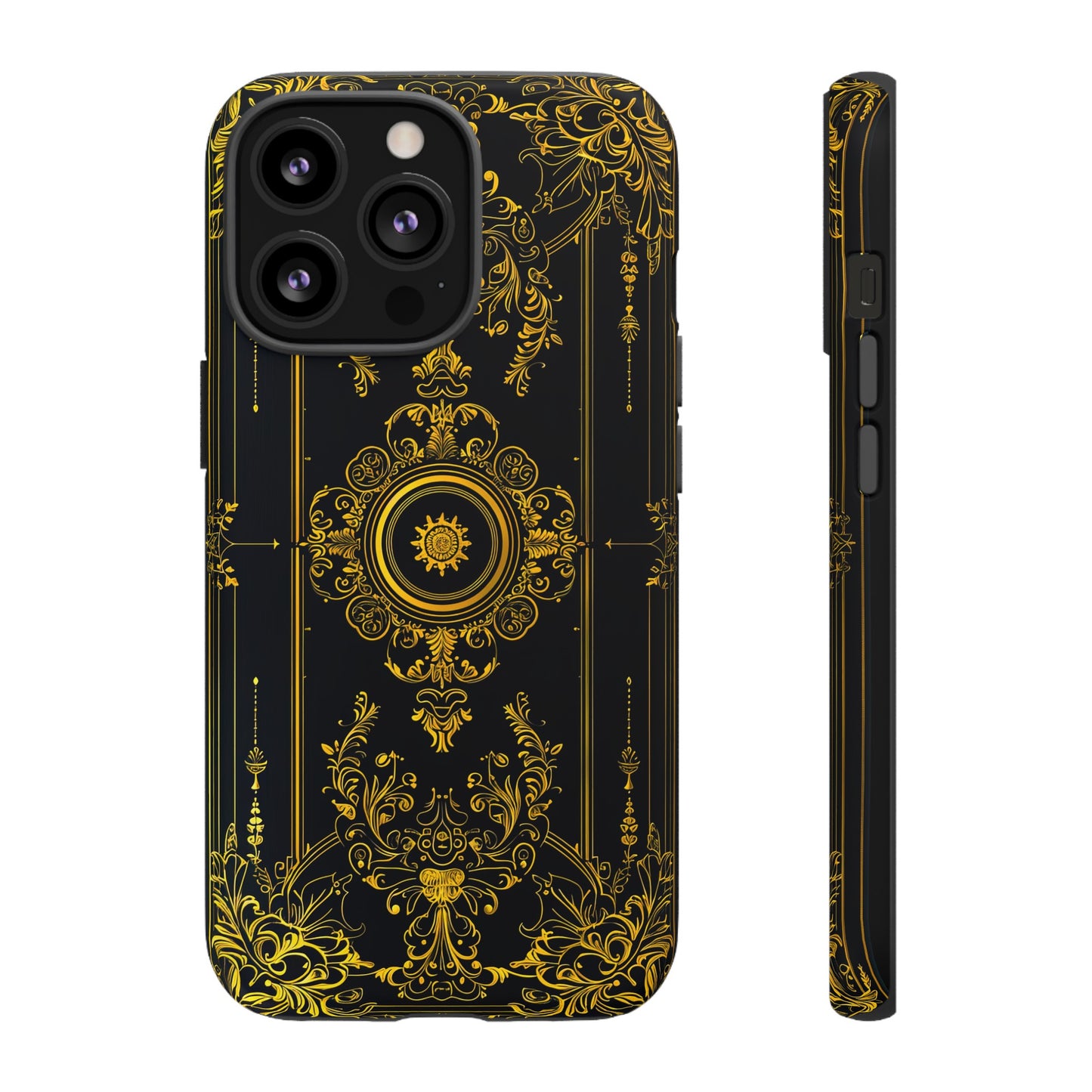 Luxury Gold Floral Damask Tough Phone Case - Elegant Black & Gold Baroque Design