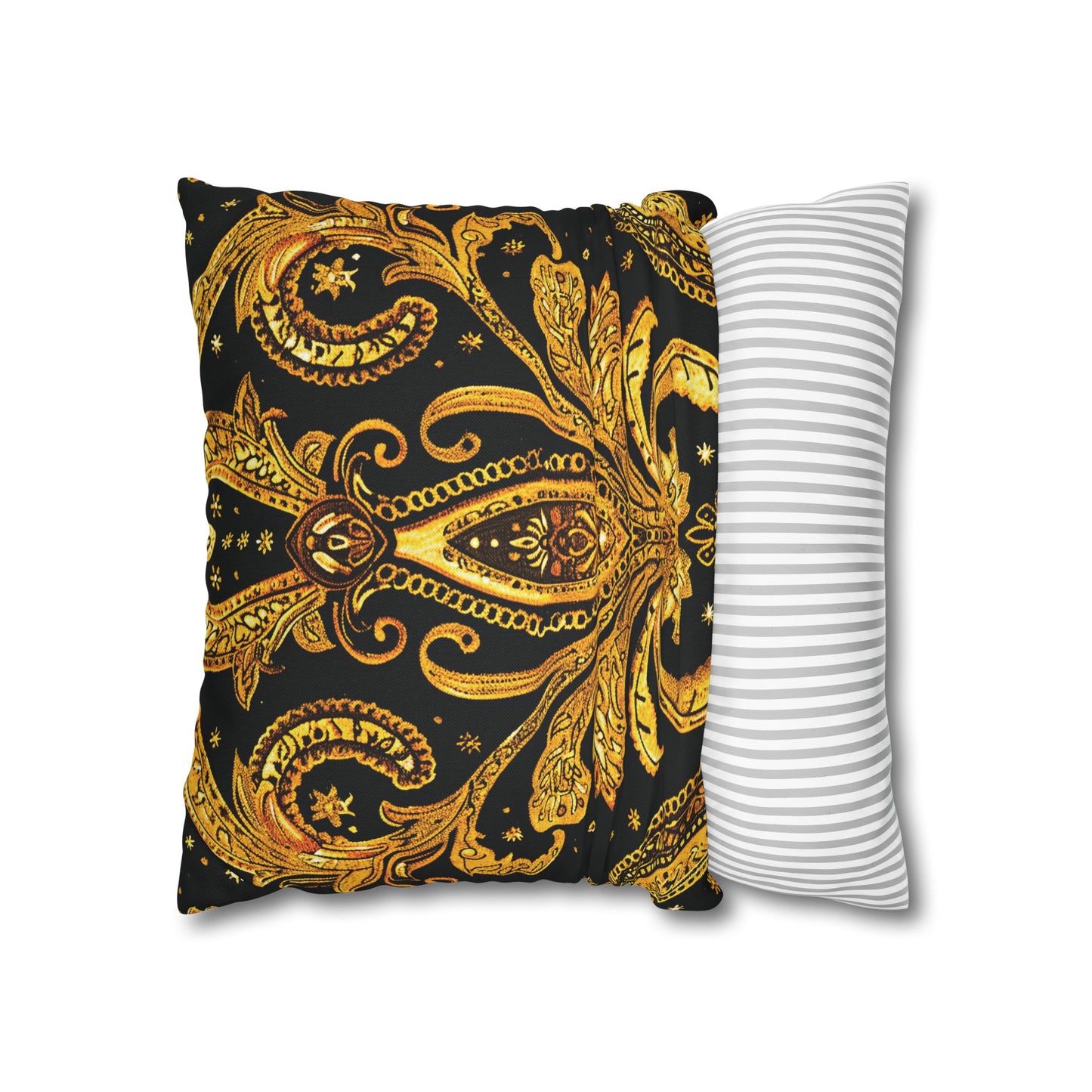 Elegant Black & Gold Damask Throw Pillowcase - Luxurious Floral Baroque Design (Pillow not included)