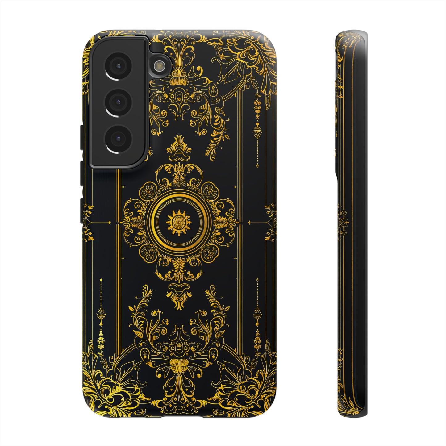 Luxury Gold Floral Damask Tough Phone Case - Elegant Black & Gold Baroque Design