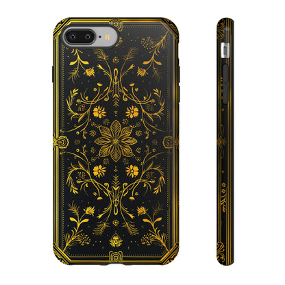 Luxury Gold Floral Damask Tough Phone Case - Elegant Black & Gold Baroque Design