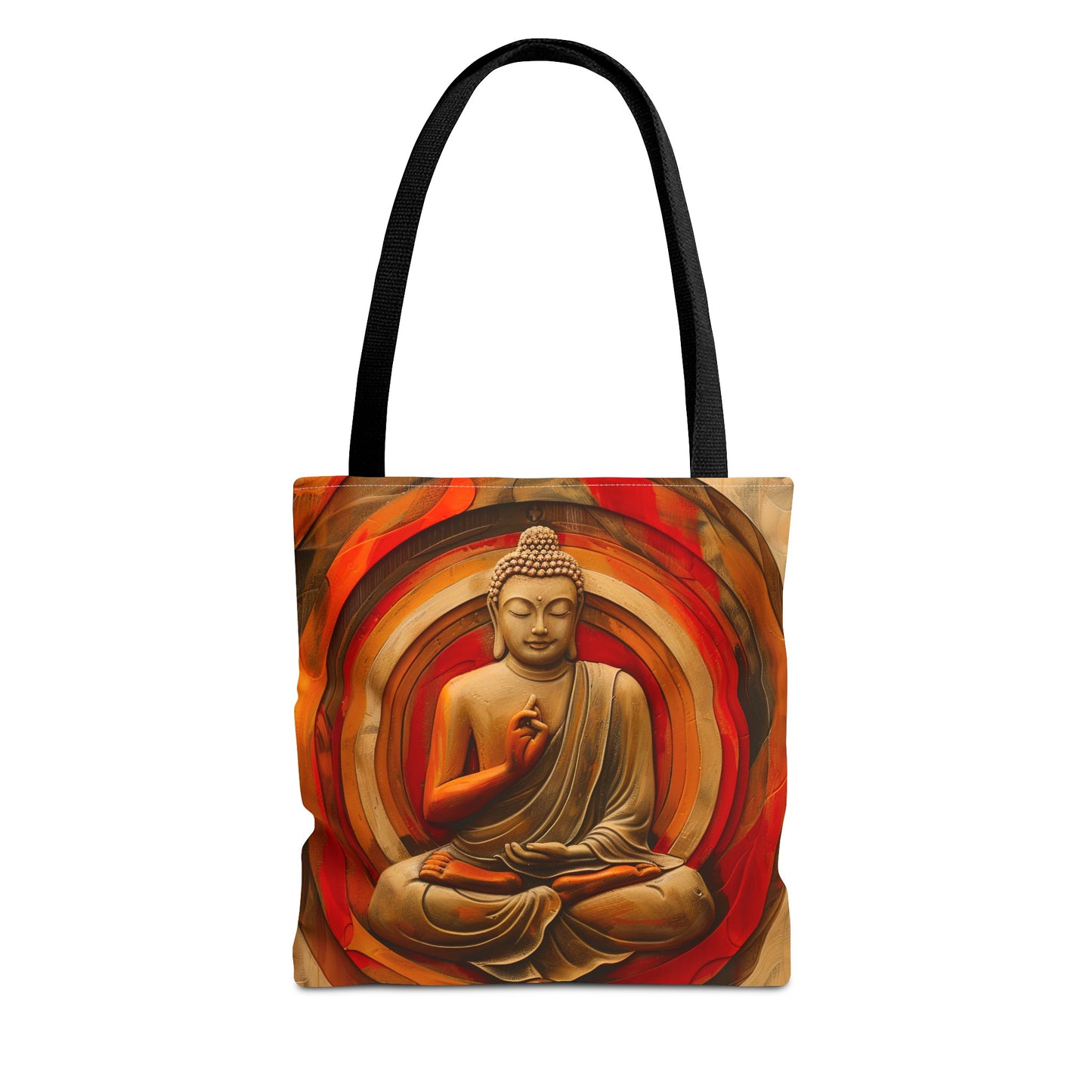 Vibrant Spiritual Buddhist Art Tote Bag Durable Polyester with Cotton Straps Available in 3 Sizes