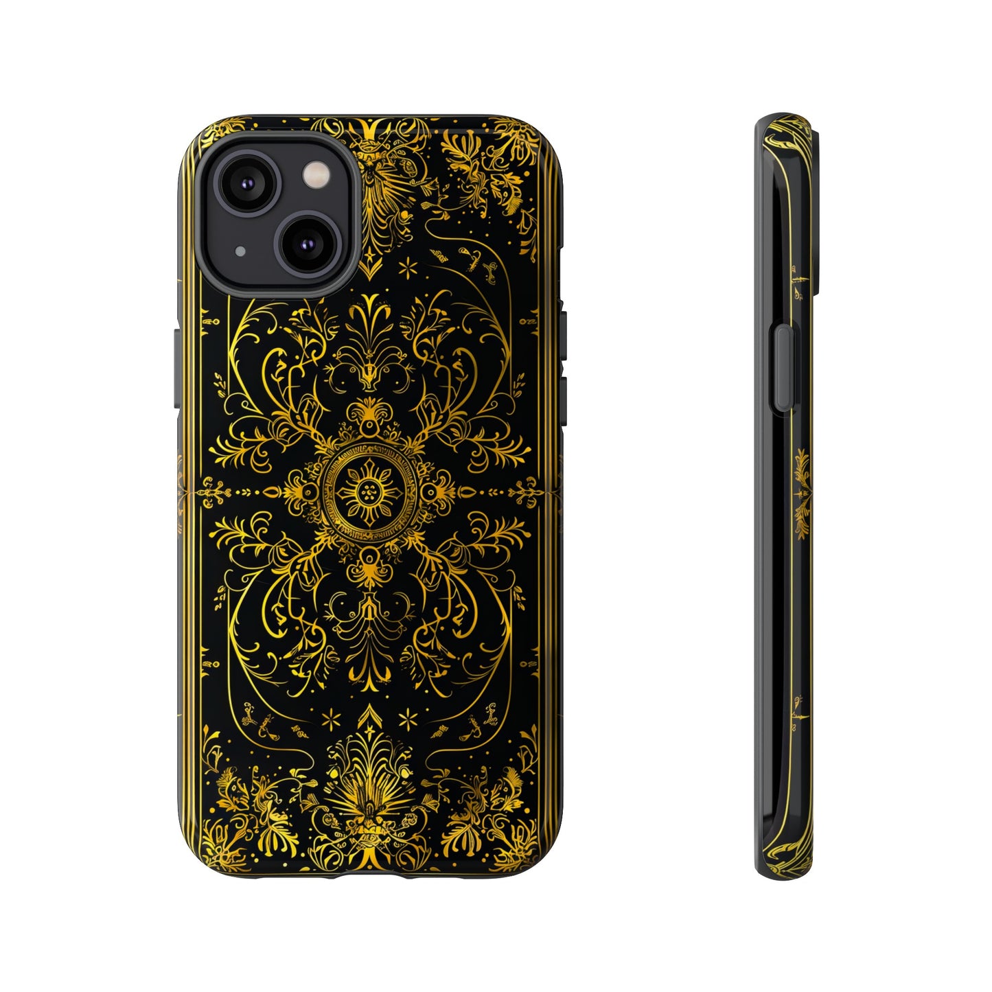 Luxury Gold Floral Damask Tough Phone Case - Elegant Black & Gold Baroque Design