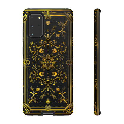 Luxury Gold Floral Damask Tough Phone Case - Elegant Black & Gold Baroque Design