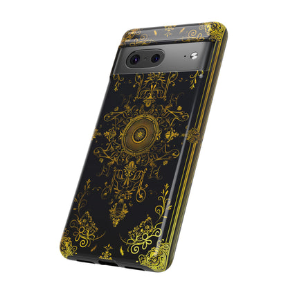 Luxury Gold Floral Damask Tough Phone Case - Elegant Black & Gold Baroque Design