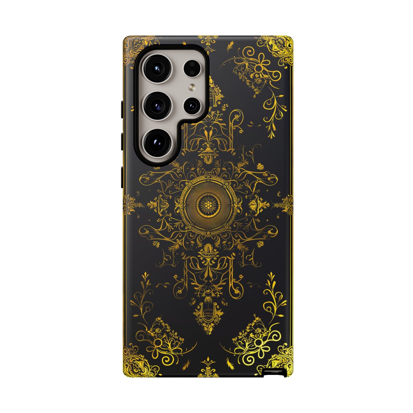 Luxury Gold Floral Damask Tough Phone Case - Elegant Black & Gold Baroque Design