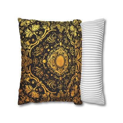 Elegant Black & Gold Damask Throw Pillowcase - Luxurious Floral Baroque Design (Pillow not included)