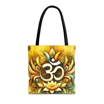 Vibrant Spiritual Yoga Art Om Symbol Tote Bag Durable Polyester with Cotton Straps Available in 3 Sizes