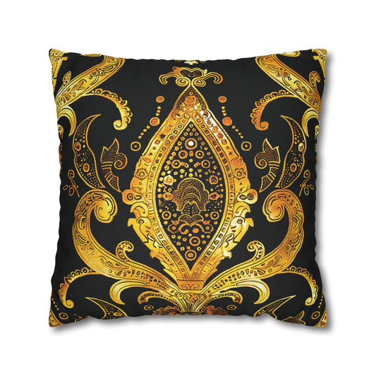 Elegant Black & Gold Damask Throw Pillowcase - Luxurious Floral Baroque Design (Pillow not included)