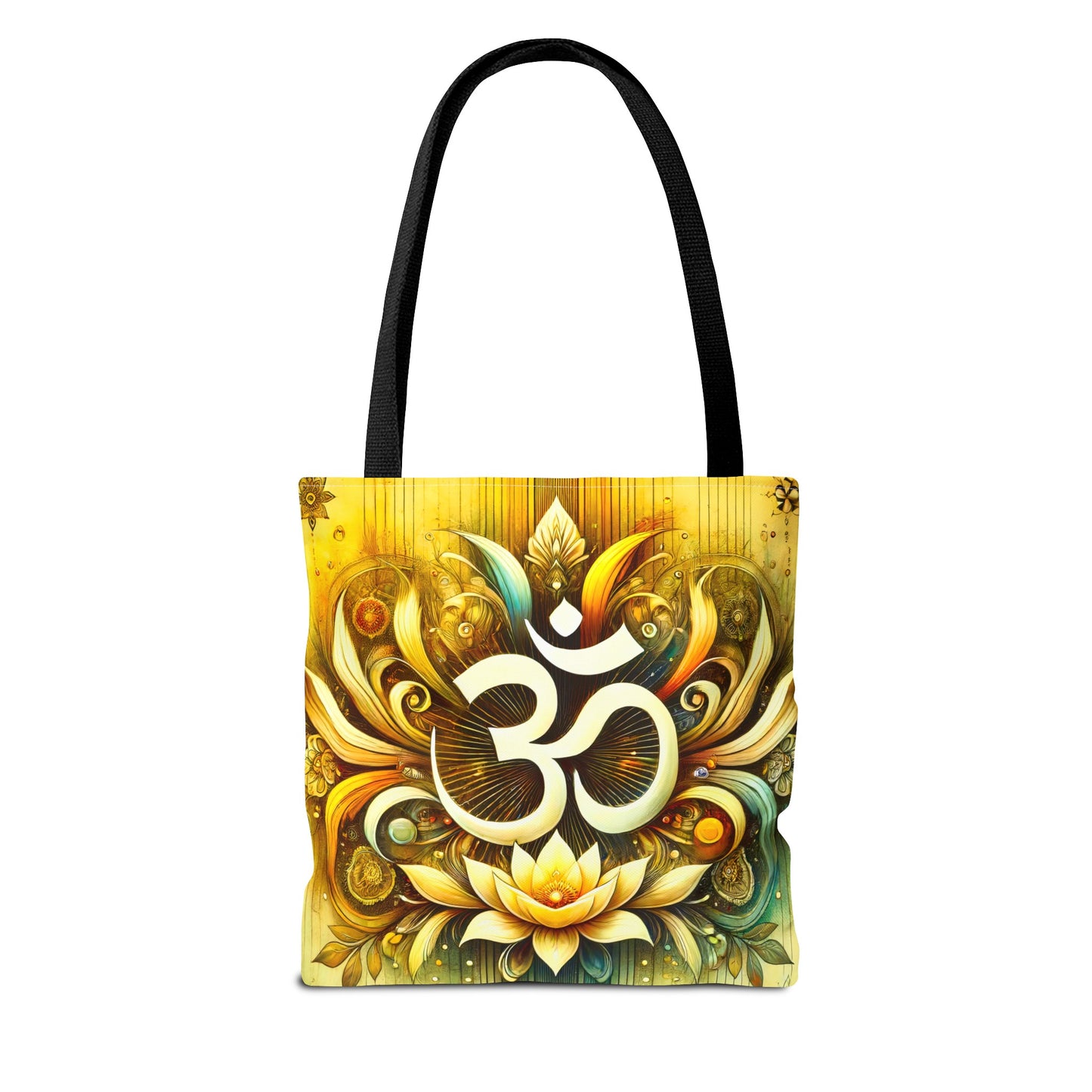 Vibrant Spiritual Yoga Art Om Symbol Tote Bag Durable Polyester with Cotton Straps Available in 3 Sizes