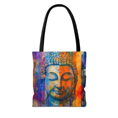 Vibrant Spiritual Buddhist Art Tote Bag Durable Polyester with Cotton Straps Available in 3 Sizes