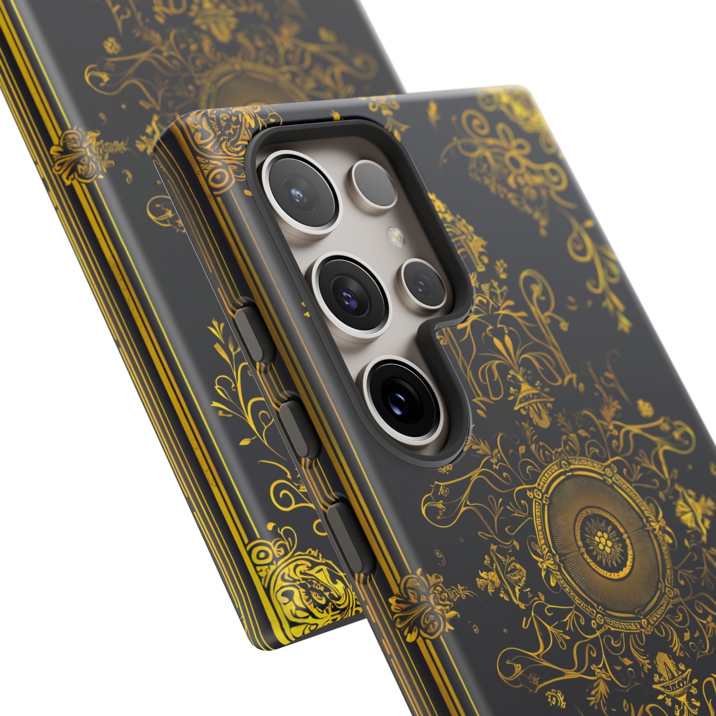 Luxury Gold Floral Damask Tough Phone Case - Elegant Black & Gold Baroque Design