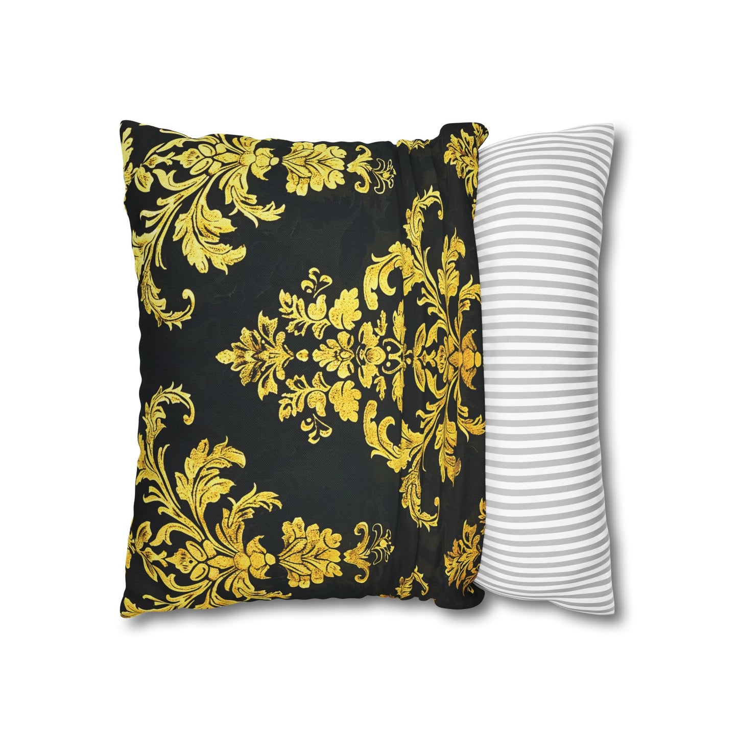 Elegant Black & Gold Damask Throw Pillowcase - Luxurious Floral Baroque Design (Pillow not included)