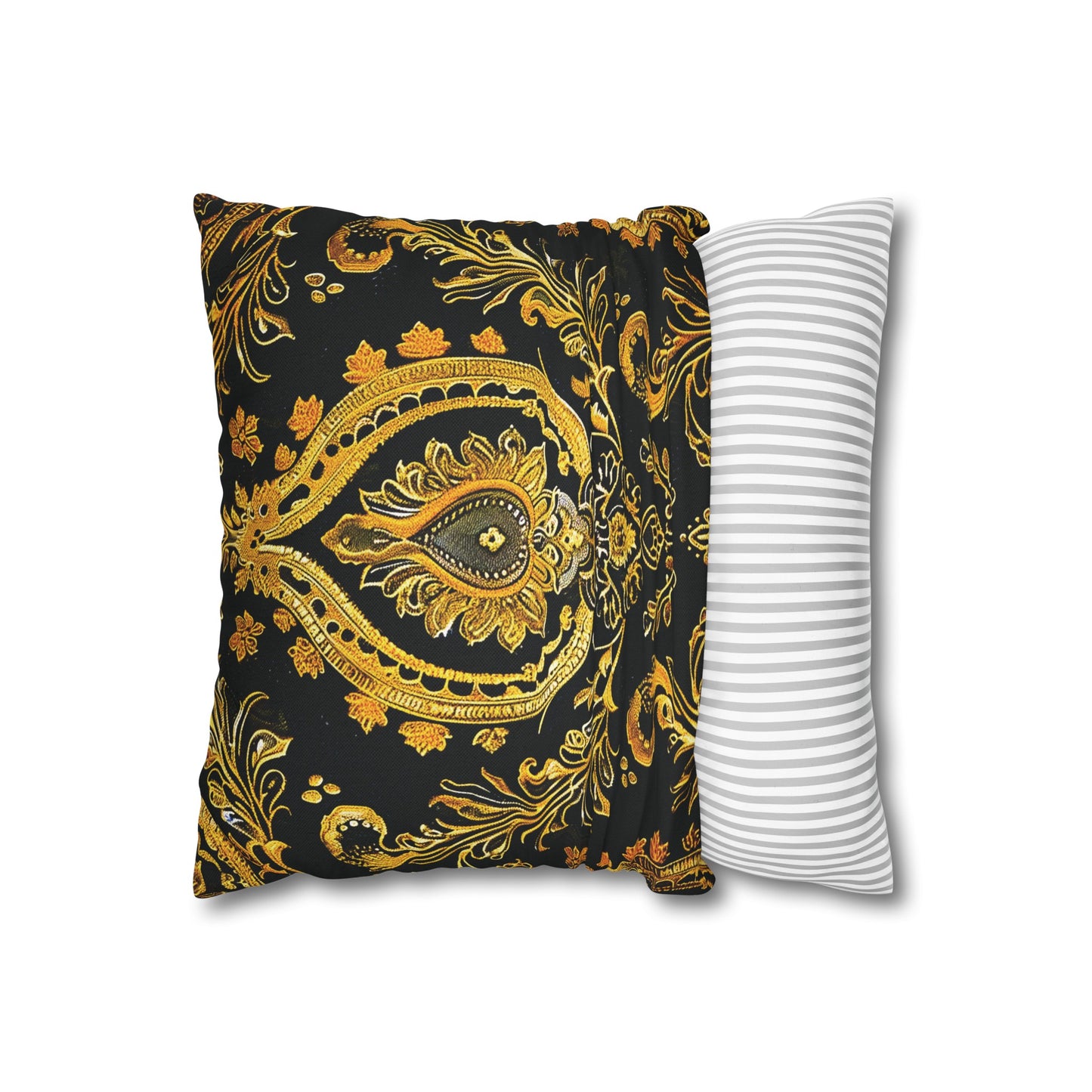 Elegant Black & Gold Damask Throw Pillowcase - Luxurious Floral Baroque Design (Pillow not included)