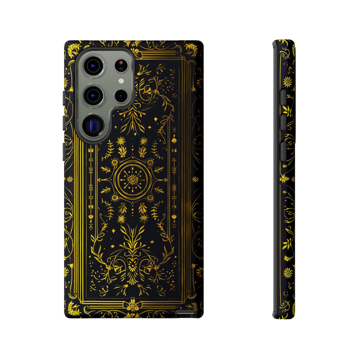 Luxury Gold Floral Damask Tough Phone Case - Elegant Black & Gold Baroque Design