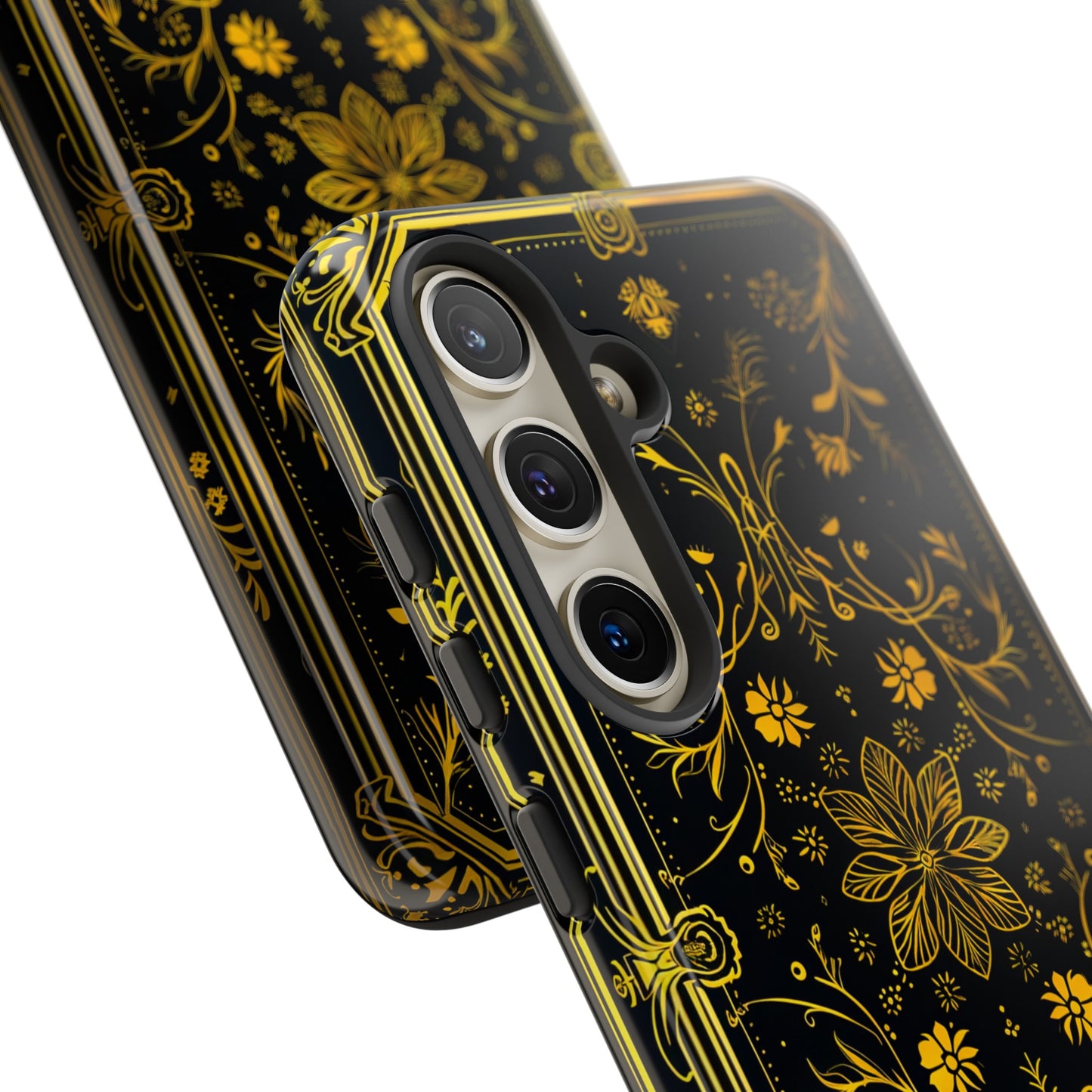 Luxury Gold Floral Damask Tough Phone Case - Elegant Black & Gold Baroque Design