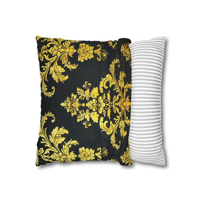 Elegant Black & Gold Damask Throw Pillowcase - Luxurious Floral Baroque Design (Pillow not included)