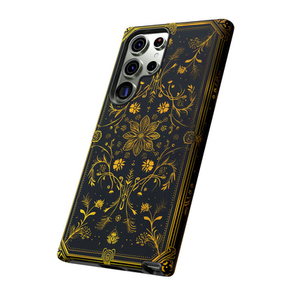 Luxury Gold Floral Damask Tough Phone Case - Elegant Black & Gold Baroque Design