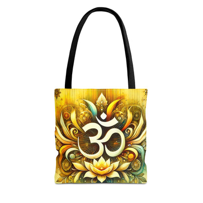 Vibrant Spiritual Yoga Art Om Symbol Tote Bag Durable Polyester with Cotton Straps Available in 3 Sizes