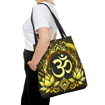 Vibrant Spiritual Yoga Art Om Symbol Tote Bag Durable Polyester with Cotton Straps Available in 3 Sizes