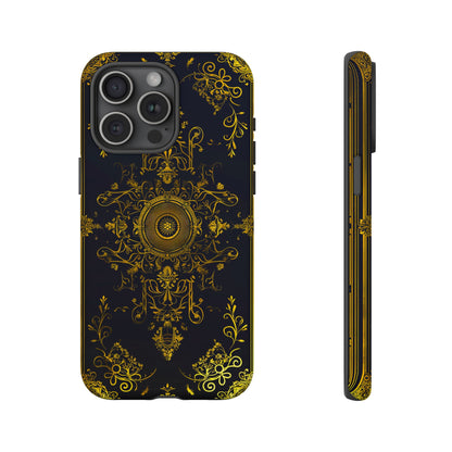 Luxury Gold Floral Damask Tough Phone Case - Elegant Black & Gold Baroque Design